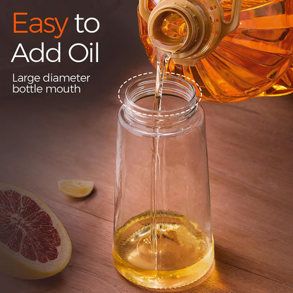 YARRAMATE 16oz/470ml Glass Olive Oil Sprayer for Cooking with Stickers, 2 in 1 Oil Dispenser for Kitchen Gadgets, Food Grade Premium Spray Bottle with Portion Control for Salad, Frying, BBQ (Black)